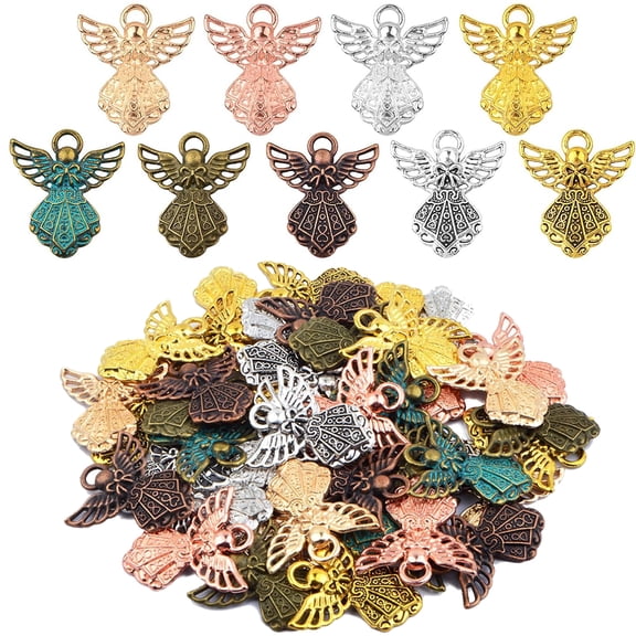 45pcs 9 Colors Angel Wing Charms Tibetan Alloy Fairy Wings Shape Pendant Guardian Angel Dangle Charms Craft Supplies for DIY Necklace Bracelet Earrings Jewelry Making