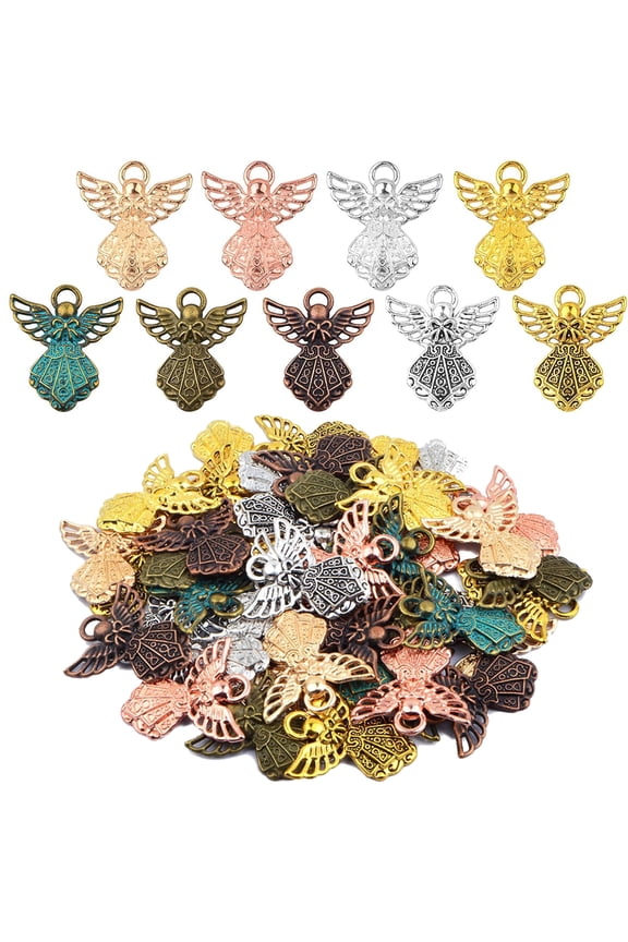 45pcs 9 Colors Angel Wing Charms Tibetan Alloy Fairy Wings Shape Pendant Guardian Angel Dangle Charms Craft Supplies for DIY Necklace Bracelet Earrings Jewelry Making