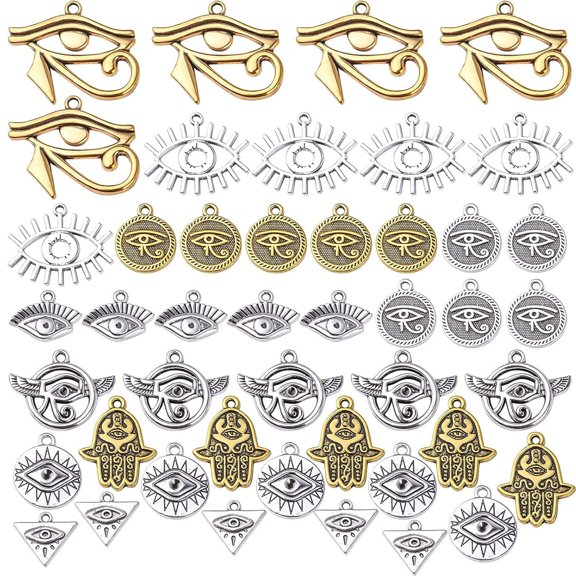 45pcs  Antique Silver, Antique Gold  Eye of Horus Charms Tibetan Alloy Vintage Pendants Craft Supplies for DIY Necklace Bracelet Jewelry Making Handmade Decoration, 9 Styles