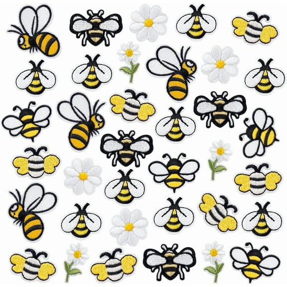 45pcs Bee Iron On Patches Flower Patches Sew On 7 Styles Cute Cartoon Embroidered Applique Patch Flower Sewing Patch Decorative for Clothes Dress Jeans Jacket Pants Backpack Hat