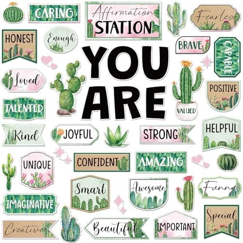 45pcs Cactus Affirmation Station Bulletin Board Set Motivational ...