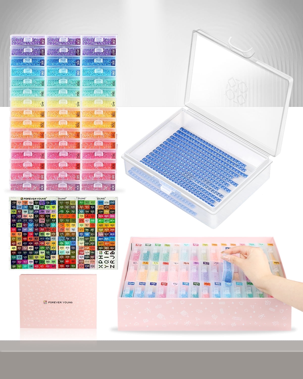 45PCS Diamond Painting Storage Containers Trays, Diamond Painting Accessories Diamond Painting Trays with Lids, 2-in-1 Diamond Art Storage and Trays, Bead Storage & Line-UP