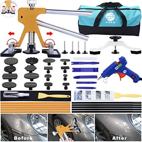 45pcs Paintless Dent Repair Tool Dent Puller Kit, Adjustable Width, Pops a Dent Car Dent Removal Kit, Golden Lifter, Bridge Puller& Glue Gun for Automobile Body Motorcycle Refrigerator
