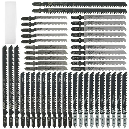 45pcs Universal Jig Saw Blade Set HCS High Carbon Steel Assorted Blades Fast Cut Down Jig Saw Knife Wood Plastic Metal Jig Saw Cutter Accessories Kit Compatible with BOSCH Makita Black & Decker SKIL