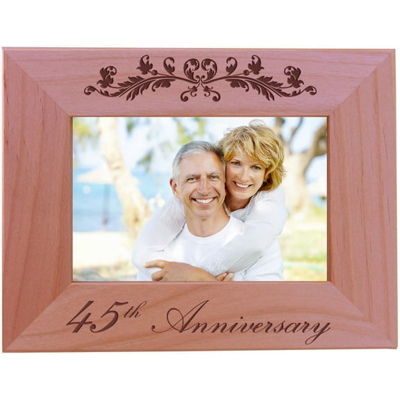 45th Anniversary - Natural Alder Wood Engraved Tabletop/Hanging Photo Picture Wedding Memory Frame