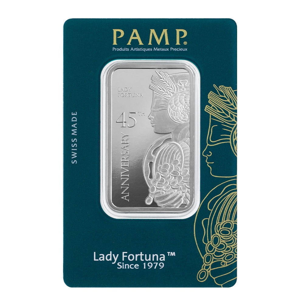45th Anniversary - Pamp Suisse Lady Fortuna 1 oz .999 Silver Bar - In Assay