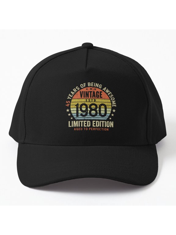 45th Birthday 1980 Baseball Cap, Awesome 45 Years Vintage Milestone Celebration Design Hat