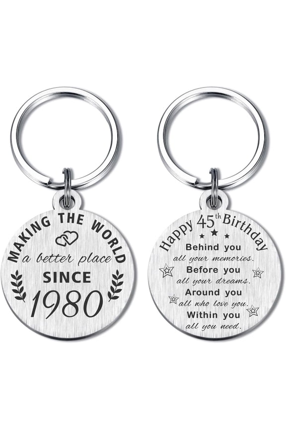 45th Birthday Keychain, Born in 1980, Silver, Unisex-Adults
