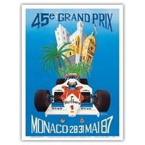 45th Monaco Grand Prix (Circuit de Monaco) - Formula One Race Cars - Vintage Car Racing Poster by A. Borgheresi c.1987 - Master Art Print (Unframed) 9in x 12in