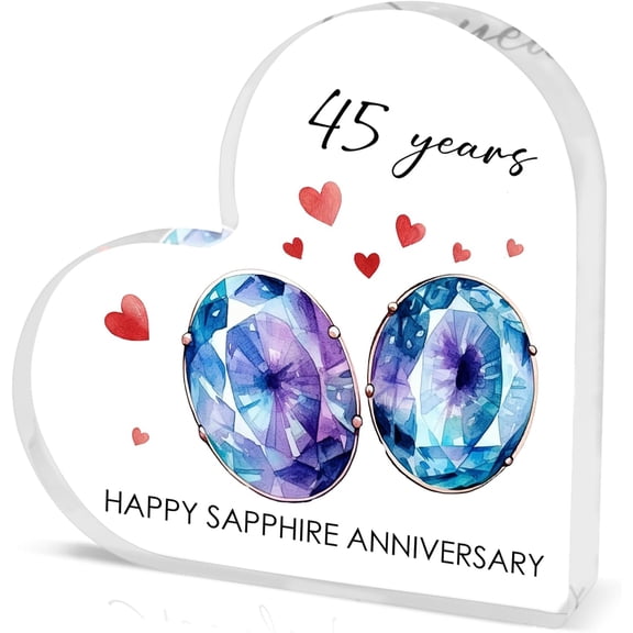 45th Wedding Anniversary heart Acrylic Plaque Decor for Husband and Wife - Sapphire Anniversary Greeting Card for Him and Her - Romantic Sapphire Jubilee Gift for Spouse Partner Parents