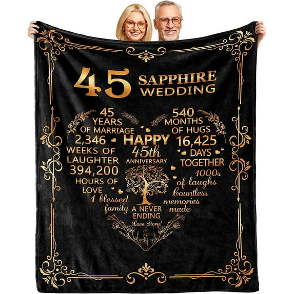 45th Wedding, Gift for 45th Wedding Anniversary,45th Sapphire Wedding Anniversary Couple Gifts for Husband Wife Dad Mom Grandparents 60"X 50" Flannel