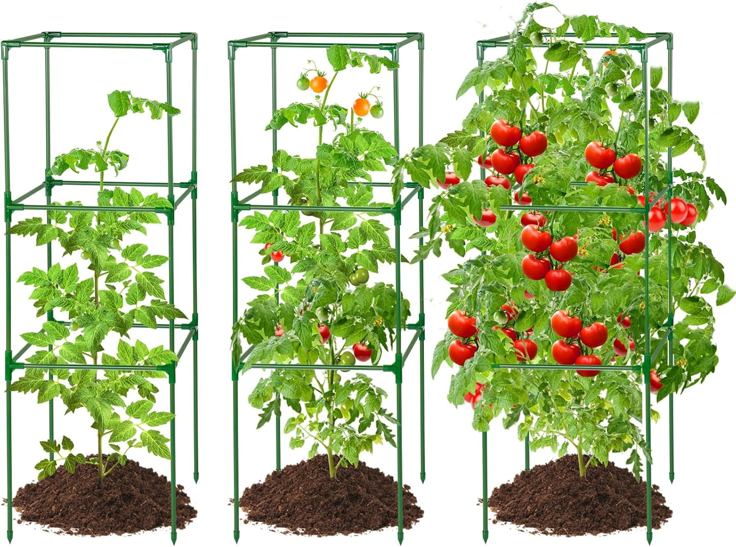 45x14.5x14.5in Square Tomato Cage for Garden - 3 Pack Adjustable Rust-Resistant Tomato Metal Trellis for Pots/Raised Beds/Outdoor, Fits Heavy Plants as Cucumber/Pepper/Eggplant/Pea, Easy to Assemble