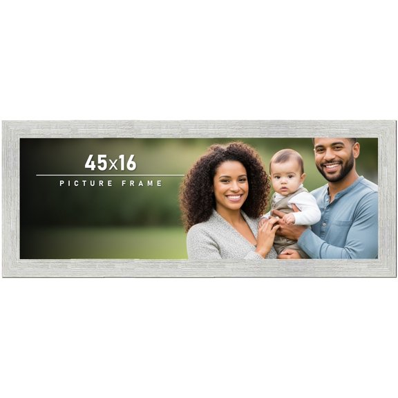45x16 Frame White Barnwood Picture Frame Includes UV Acrylic Plexiglass, Acid Free Foam Backing