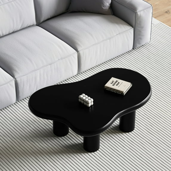 46.06" Cloud Coffee Table, Irregular End Sofa Side Table with 4 Cylindrical Solid Legs, Wooden Center Tea Table for Living Room, Home, Office, Black