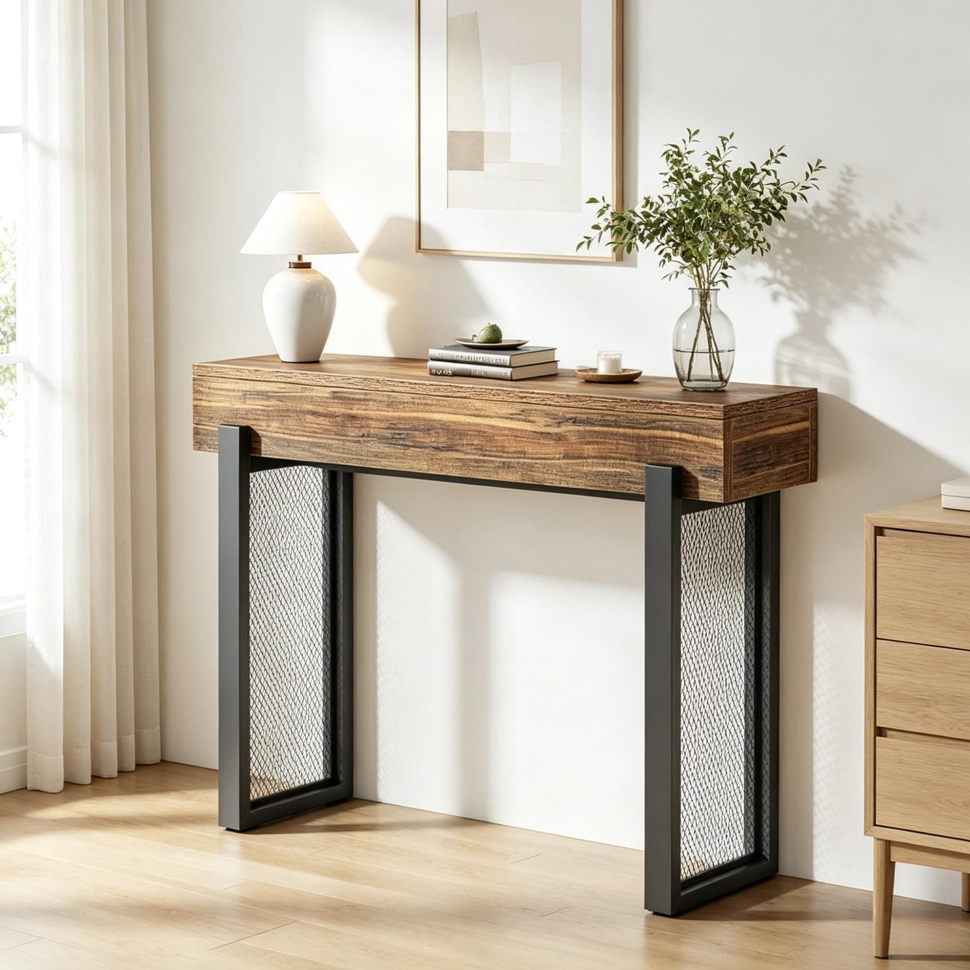 46.06 in Console Table, MDF Sofa Entryway Table with Storage and Mesh Metal Legs for Living Room, Foyer, or Behind Couch