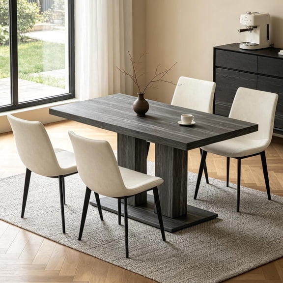 46.2 Inch Dining Table Set for 4-6 , 5-Piece Modern Kitchen Table With 4 Faux Leather Chairs for Home,Apartment,Breakfast Nook