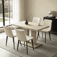 thumbnail image 1 of 46.2 Inch Modern Kitchen Table With 4 Faux Leather Chairs, Dining Table Set For 4-6 People,Breakfast Nook Oak Table & 4 Beige Chairs,Rectangular Dining Room Table Set For Home, Small Spaces, 1 of 8