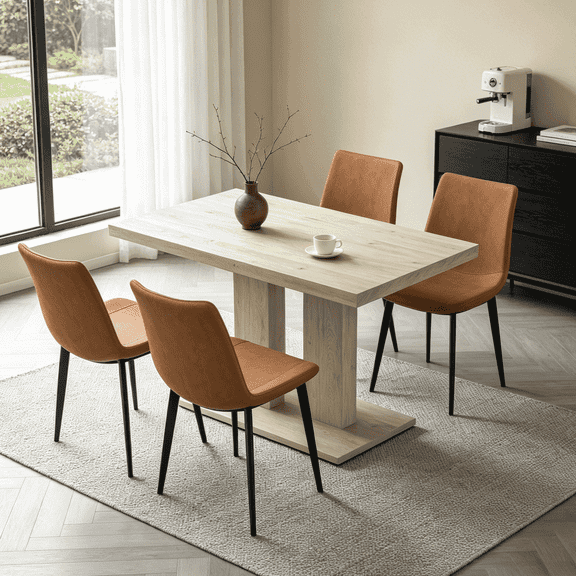 46.2 Inch Dining Table Set for 4-6 People, 5-Piece Modern Kitchen Table With 4 Faux Leather Chairs for Breakfast Nook,Home,Apartment Small Spaces