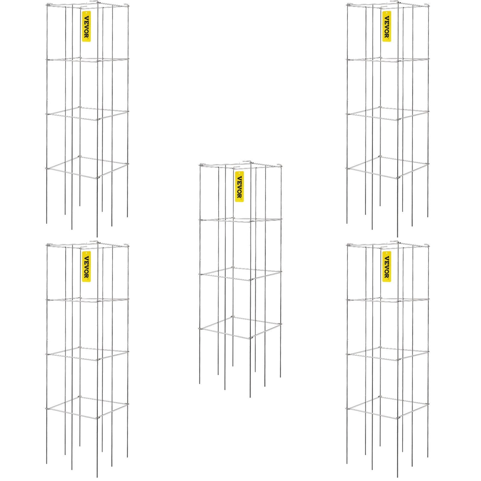 46.1" Tall Plant Support Cages, 5-Pack Square Tomato Trellis, Rust-Proof PVC-Coated Steel Stakes for Climbing Vegetables, Flowers, and Fruits