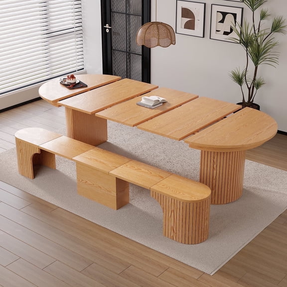 Cedarra 2 Piece 46"-105" Solid Wood Extendable Dining Table and Bench Set ,Oak