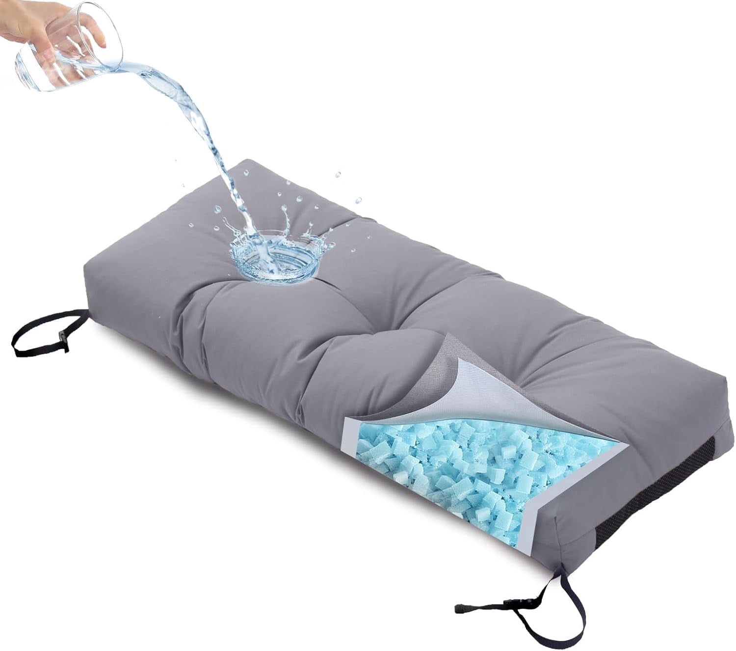 Galenzoov 46×16 Outdoor Bench Cushion, Blue Shredded Memory Foam, Waterproof Fade Resistant Patio Furniture Cushion, Light Grey