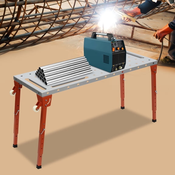 46"18" Portable Welding Work Table, 1000 Lbs Heavy Duty Adjustable Height Welding Table for Drilling, Sheet Metal Working & Wood Lathe Projects