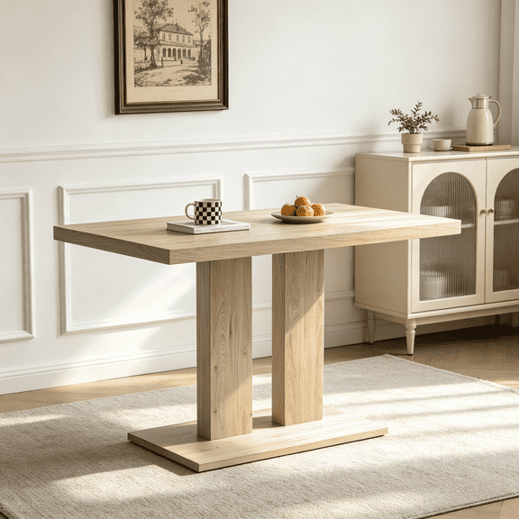 46.2" Dining Table,Modern Square Dining Table for 4-6 People,Rectangular Dining Room Table with Sturdy Pedestal Base,Rectangle kitchen Table for Living Room, Apartment