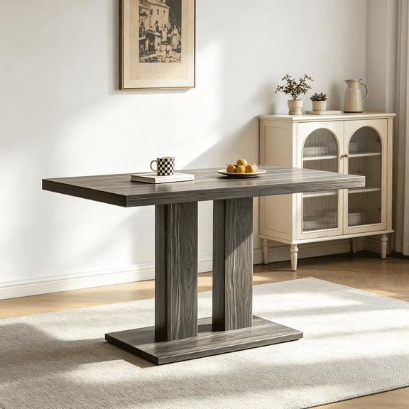 46.2" Dining Table,Modern Square Dining Table for 4-6 People,Rectangular Dining Room Table with Sturdy Pedestal Base,Rectangle kitchen Table for Living Room, Apartment