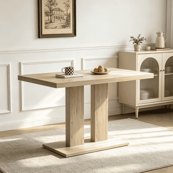 46.2" Dining Table,Modern Square Dining Table for 4-6 People,Rectangular Dining Room Table with Sturdy Pedestal Base，Rectangle kitchen Table for Living Room, Apartment
