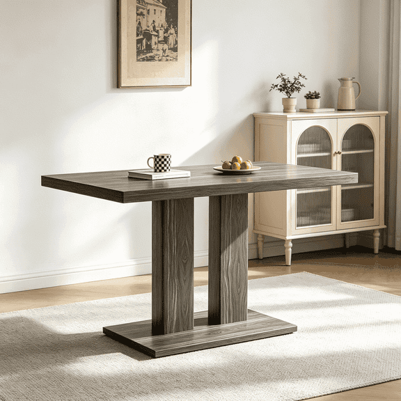46.2" Dining Table,Modern Square Dining Table for 4-6 People,Rectangular Dining Room Table with Sturdy Pedestal Base，Rectangle kitchen Table for Living Room, Apartment