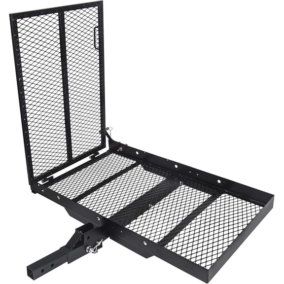 46.2 X 26.8 X 38.7 Inch Hitch Cargo Carrier W/Ramp Foldable 500 Lbs Trailer Hitch Mount Steel Wheelchair Carrier Mobility Scooter Ramp 2" Hitch Receiver for Snow Blower SUV Truck Van Car