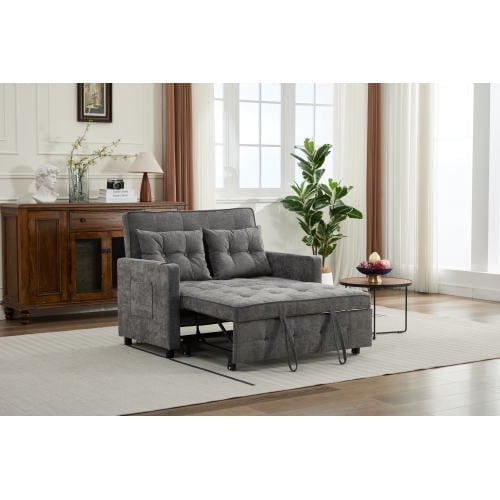 46" 3-In-1 Convertible Sofa Bed, Pull-Out Loveseat Sleeper with USB Ports, Modern Loveseat Sofa Sleeper with Side Pockets for Apartment Office Studios, Antique Grey