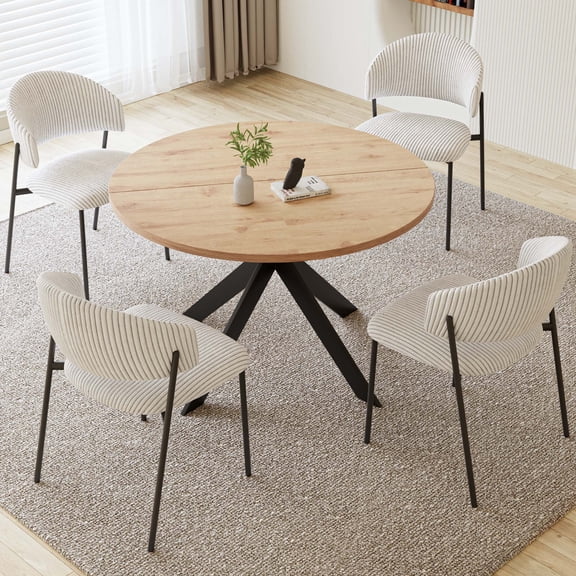 46.4" Round Dining Table Set For 4 , Modern Kitchen Table Set, MDF Dining Table With 4 Dining Chairs