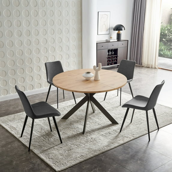 46.4" Round Dining Table Set, Mid Century Modern Round Dining Table for 4-6 Person, Steel Legs, Leisure Coffee Table for Kitchen Dining Room, Save Space