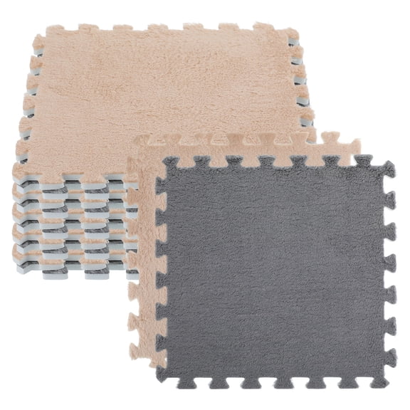 46.4 Sq. Ft. Easy-Install Plush Interlocking Foam Tiles - 11.8"x11.8"x0.51" Non-Slip Kid-Friendly Mat with Borders, Soft Carpet for Toddlers & Bedroom (Grey & Camel)