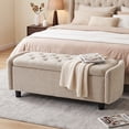 thumbnail image 1 of Furniliving 46.5" Chenille Storage Bench, Button-Tufted Upholstered Ottoman with Hidden Storage, End of Bed Bench for Bedroom Entryway Living Room, Light Brown, 1 of 12