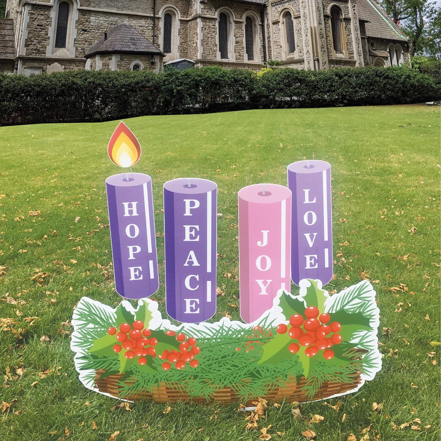 46.5 Inch Large Outdoor Advent Wreath Yard Decoration Set, 9 Pc Christmas Yard Signs with Stakes, Durable & American Made