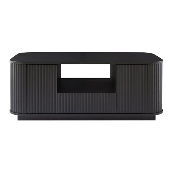 46.5 Inch Oval Coffee Table with Storage, Modern Curved Front Design, 2 Drawers & Hidden Compartments, Luxury Living Room Center Table, Black Finish, for Office & Lounge