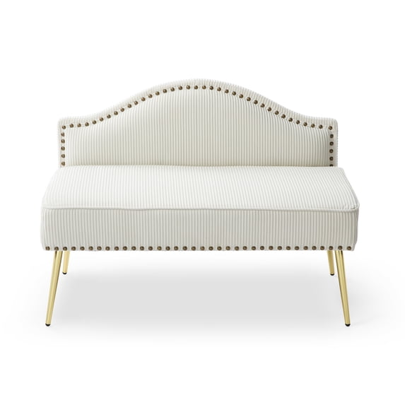 46.5 Inch Pleated Velvet Upholstered Bench, Modern Tufted Dining Bench Loveseat Couch with Backrest and Metal Legs, Padded Bed End Bench Chair for Entryway Living Room Bedroom, Beige