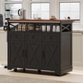 thumbnail image 1 of 46.5" Large Kitchen Island on Wheels with Drape of Beads, Power Outlet, Adjustable Shelves, Sturdy Kitchen Cart with Drop Leaf, 3 Doors, 3 Drawers and Built-in Iron Shelf for Dining Room, Black, 1 of 10