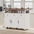 thumbnail image 1 of 46.5" Large Kitchen Island on Wheels with Drape of Beads, Power Outlet, Adjustable Shelves, Sturdy Kitchen Cart with Drop Leaf, 3 Doors, 3 Drawers and Built-in Iron Shelf for Dining Room, White, 1 of 10