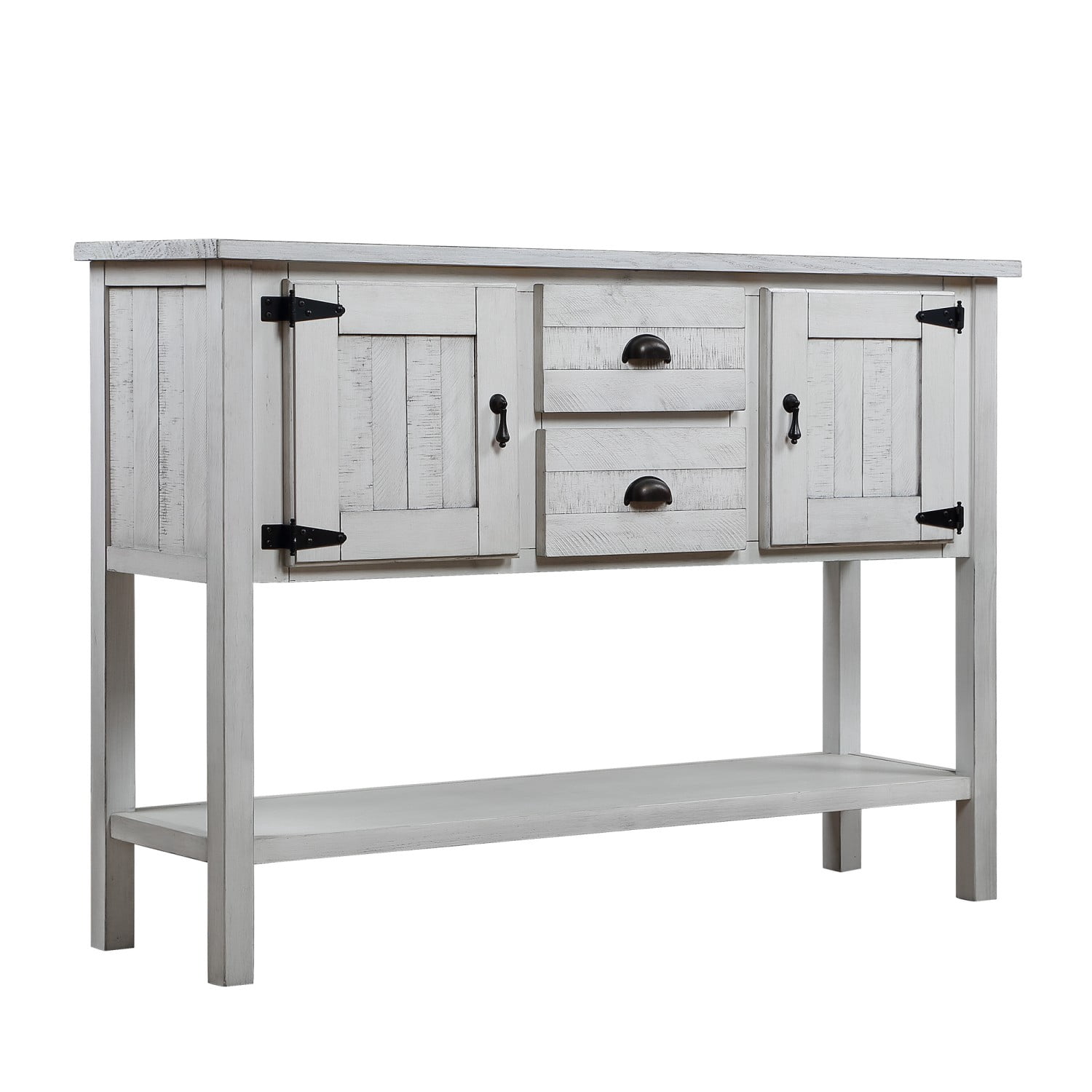 46.5" Solid Wood Sideboard Buffet Cabinet with 2 Drawers, 2 Doors and Bottom Shelf, Retro Console Table Storage Cabinet for Kitchen Dining Room Living Room, Antique White