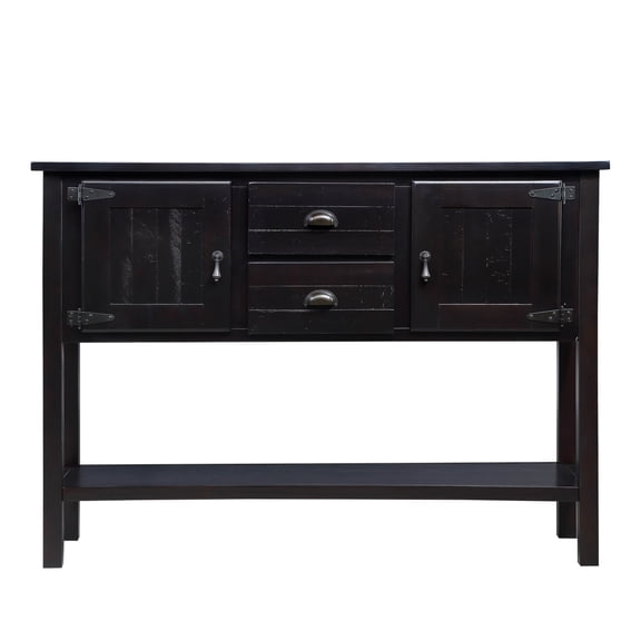 46.5" Solid Wood Sideboard Buffet Cabinet with 2 Drawers, 2 Doors and Bottom Shelf, Retro Console Table Storage Cabinet for Kitchen Dining Room Living Room, Espresso