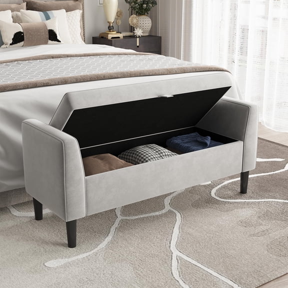 46.5" Storage Bench Ottoman - Upholstered End of Bed Bench with Button-Tufted Design for Bedroom, Entryway