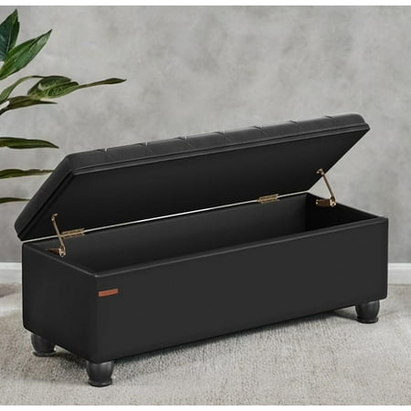 SONGMICS 46.5" Storage Ottoman Bench Synthetic Leather End of Bed Bench Load 330lb Ottoman with Storage for Bedroom Black