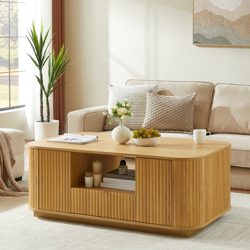 46.5"modern luxury oval coffee table with drawers and storage ...