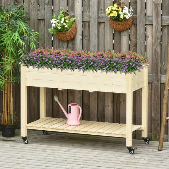 46.5" x 21.75" Raised Garden Bed on Wheels Mobile Planter Box