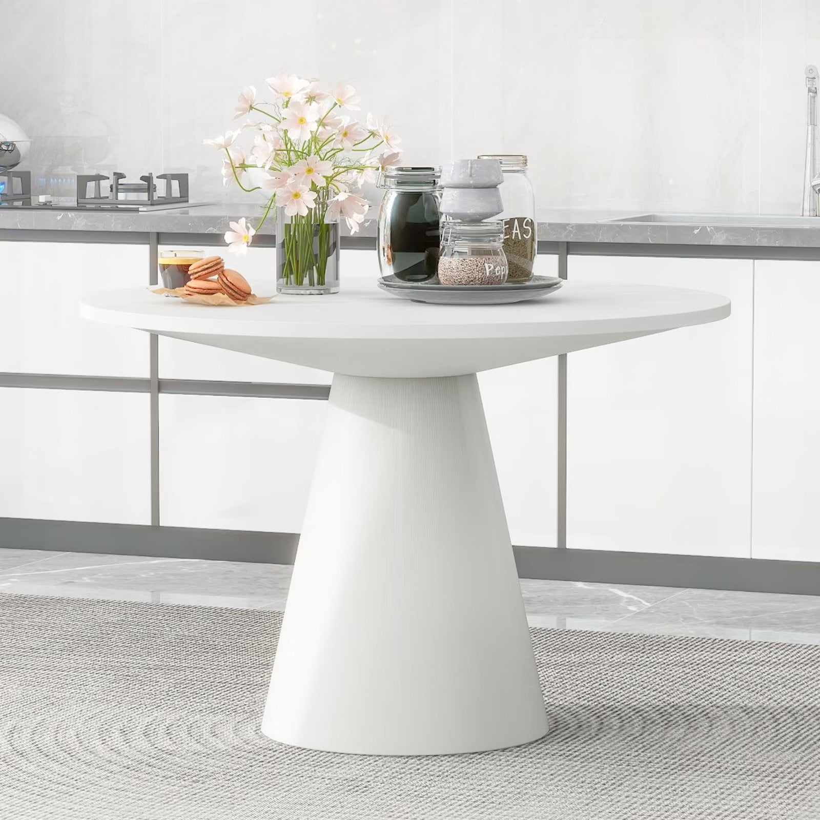 46.5inch Round Dining Table, Wood Kitchen Table with Wood Base, 661LBS ...