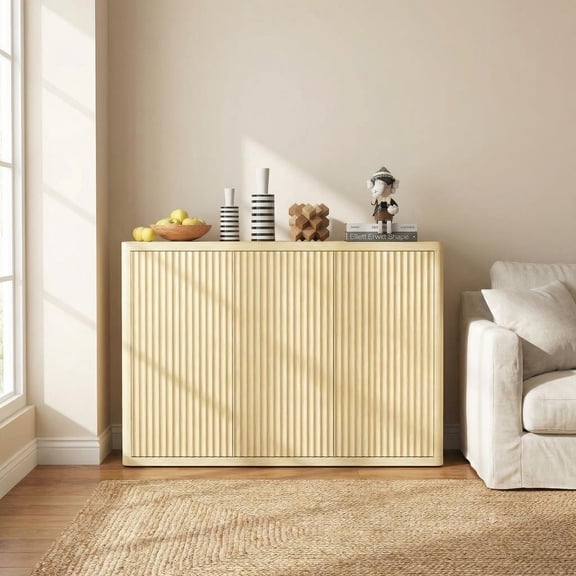 46.7" Fluted Sideboard Buffet Cabinet with 3 Arched Doors,Kitchen Storage Cabinet, 3-Tier Large Credenza with Adjustable Shelves, Modern Coffee Bar Table for Living Room, Entryway