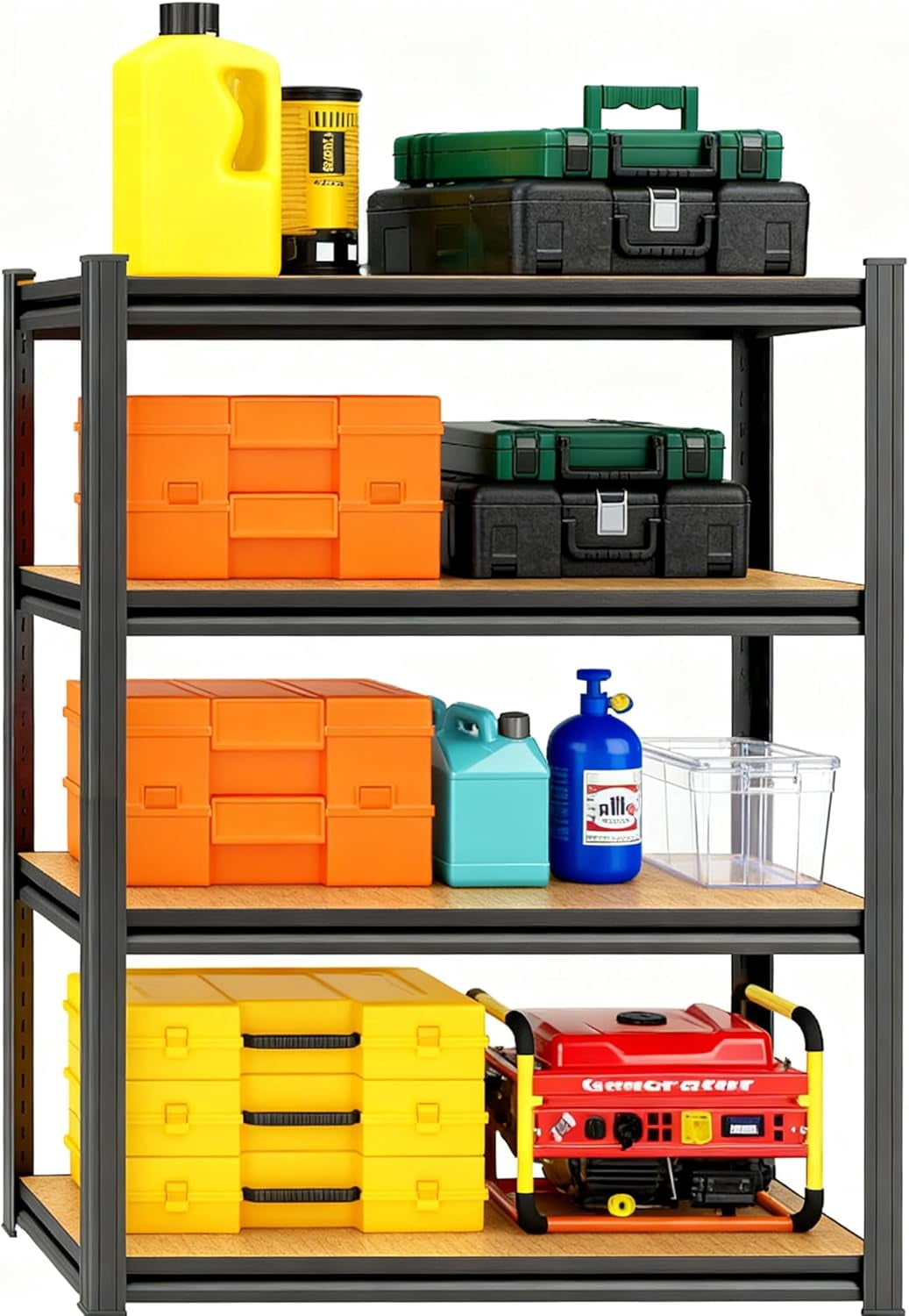 46.7''H Garage Shelving Heavy Duty 4-Tier Adjustable Storage Shelves Unit, Wooden Utility Rack Shelf for Industries, Warehouses, Basement,Black (46.7''H x 23.6''W x 11.8''D)